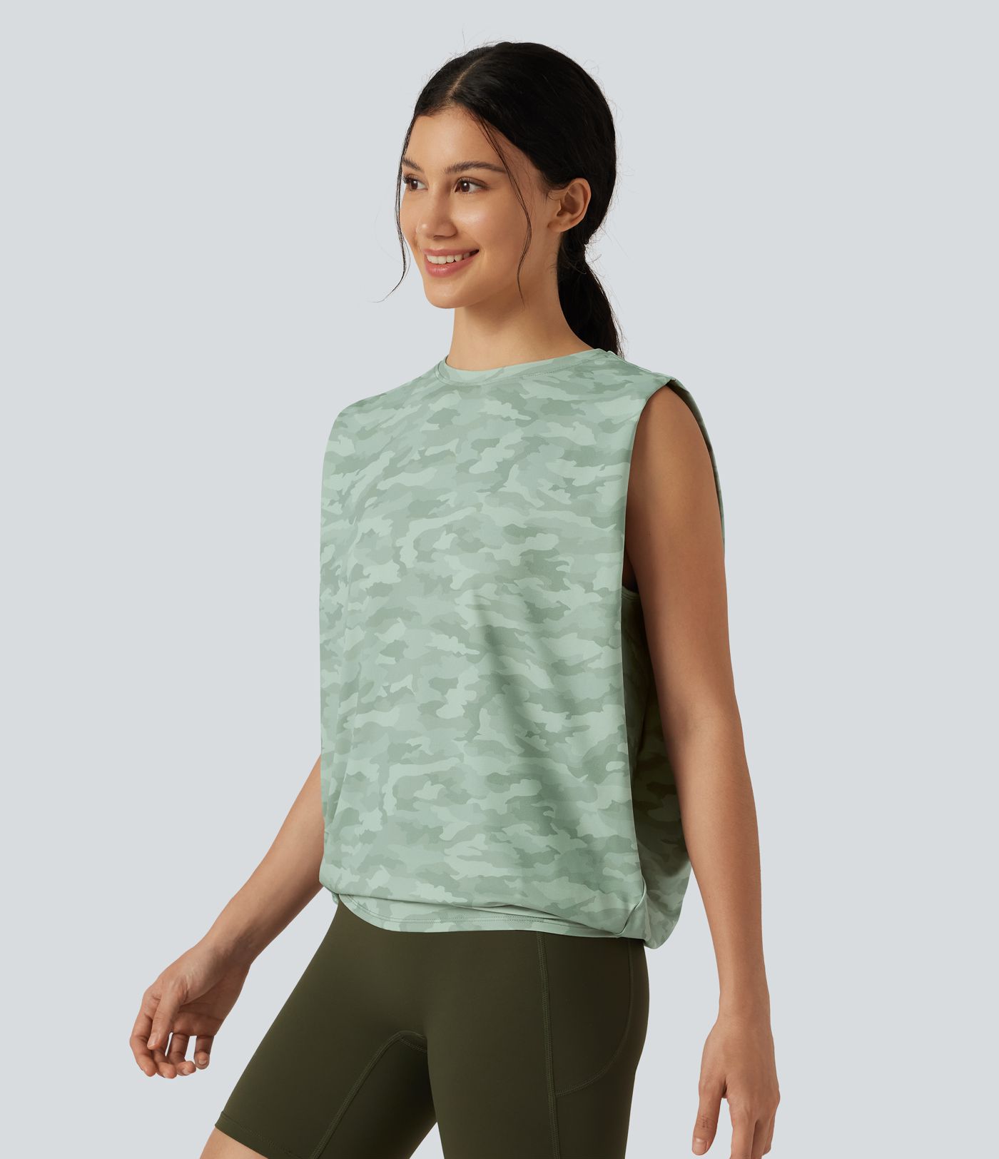 Round Neck Camo Workout Tank Top