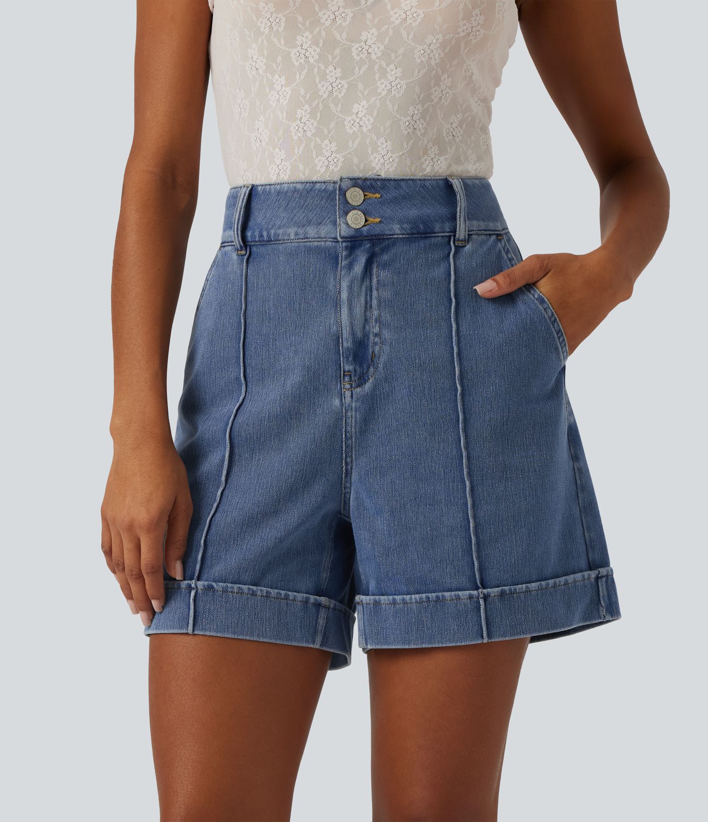 Halara Flex™ High Waisted Denim Casual Shorts 5'' with Pockets