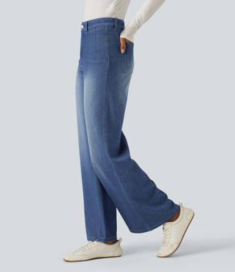 Halara Flex™ - Lässige Jeans mit hohem Bund, Gesäßtaschen, Bauchkontrolle und weitem Bein Halara Flex™ - Lässige Jeans mit hohem Bund, Gesäßtaschen, Bauchkontrolle und weitem Bein