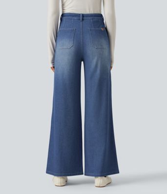 Halara Flex™ - Lässige Jeans mit hohem Bund, Gesäßtaschen, Bauchkontrolle und weitem Bein Halara Flex™ - Lässige Jeans mit hohem Bund, Gesäßtaschen, Bauchkontrolle und weitem Bein