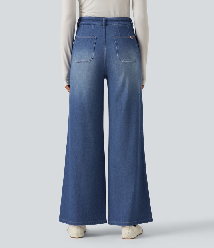 Halara Flex™ - Lässige Jeans mit hohem Bund, Gesäßtaschen, Bauchkontrolle und weitem Bein Halara Flex™ - Lässige Jeans mit hohem Bund, Gesäßtaschen, Bauchkontrolle und weitem Bein