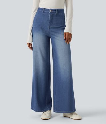 Halara Flex™ - Lässige Jeans mit hohem Bund, Gesäßtaschen, Bauchkontrolle und weitem Bein Halara Flex™ - Lässige Jeans mit hohem Bund, Gesäßtaschen, Bauchkontrolle und weitem Bein