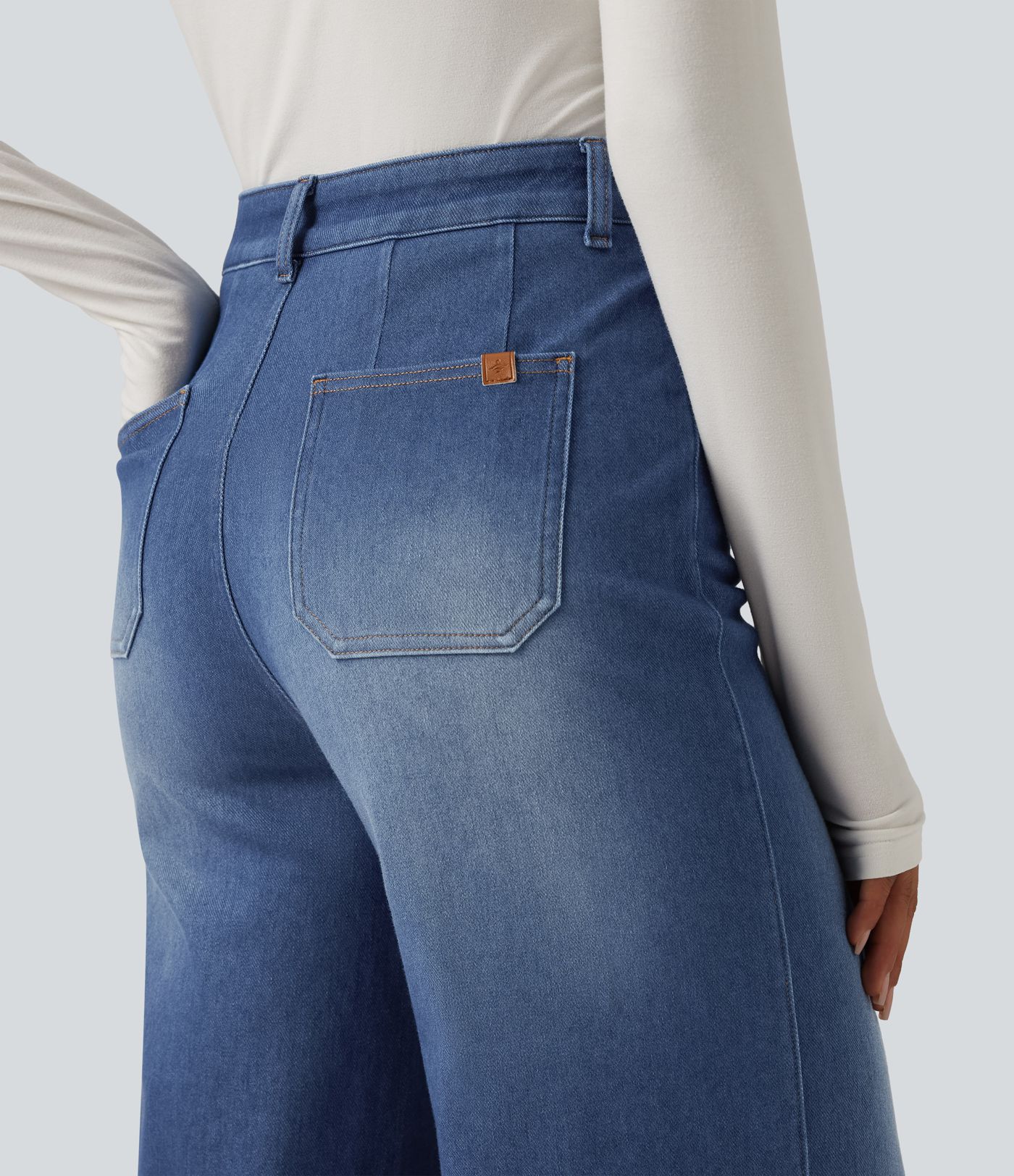 Halara Flex™ - Lässige Jeans mit hohem Bund, Gesäßtaschen, Bauchkontrolle und weitem Bein Halara Flex™ - Lässige Jeans mit hohem Bund, Gesäßtaschen, Bauchkontrolle und weitem Bein