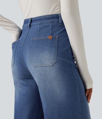 Halara Flex™ - Lässige Jeans mit hohem Bund, Gesäßtaschen, Bauchkontrolle und weitem Bein Halara Flex™ - Lässige Jeans mit hohem Bund, Gesäßtaschen, Bauchkontrolle und weitem Bein