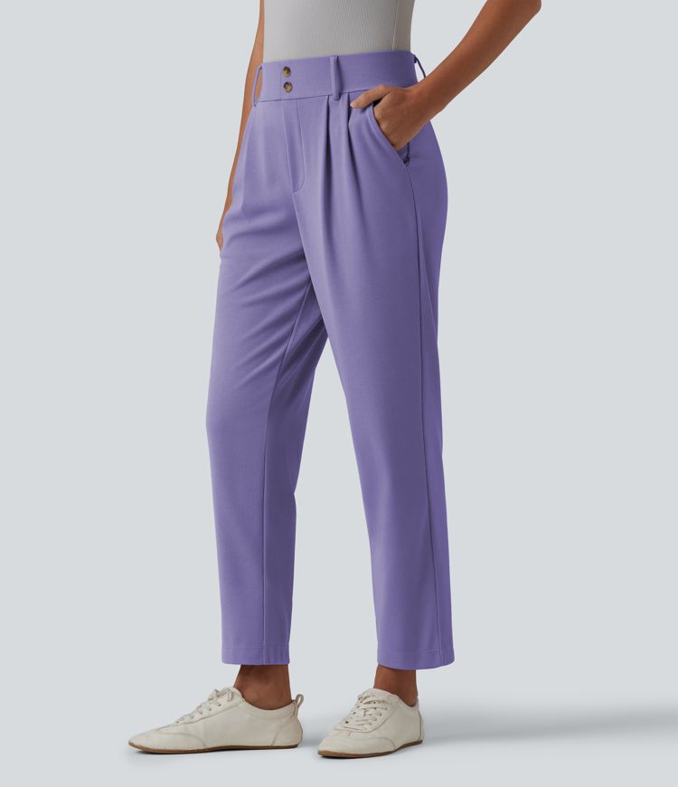 Halara Flex™ - Schmal zulaufende Bürohose mit hohem Bund, Seitentaschen und Waffelstoff