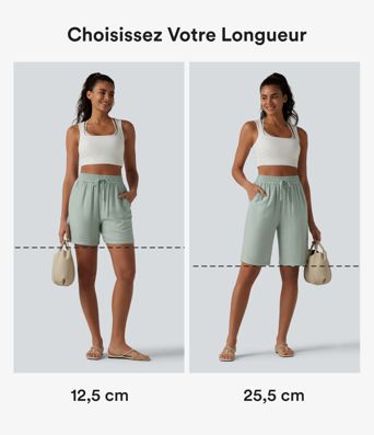 Short décontracté ample en lin mélangé taille haute avec cordon de serrage, 12,5 cm, et poches Short décontracté ample en lin mélangé taille haute avec cordon de serrage, 12,5 cm, et poches