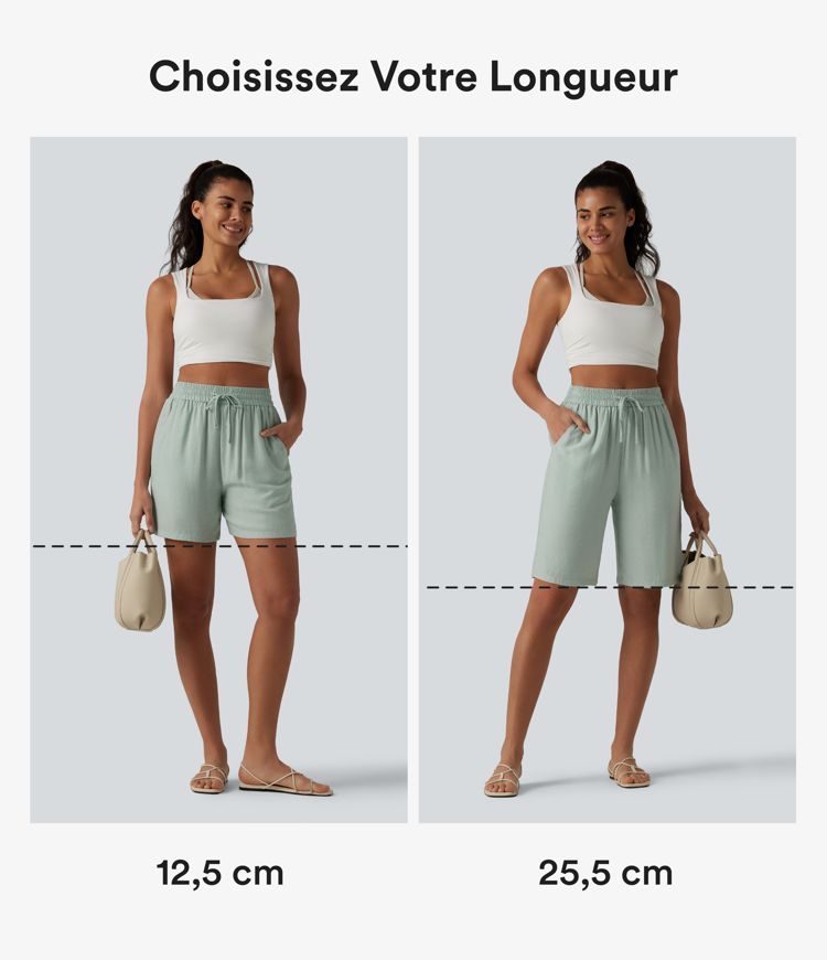 Short décontracté ample en lin mélangé taille haute avec cordon de serrage, 12,5 cm, et poches Short décontracté ample en lin mélangé taille haute avec cordon de serrage, 12,5 cm, et poches