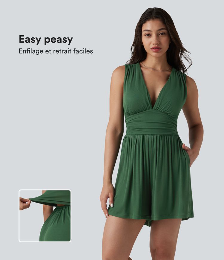 Combishort casual côtelé sans manches col V, fronces et soutien-gorge intégré, avec poches – Easy Peasy Combishort casual côtelé sans manches col V, fronces et soutien-gorge intégré, avec poches – Easy Peasy