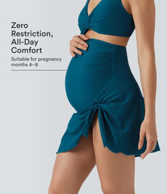 Ultra High Waisted Ruched Asymmetric Hem 2-in-1 Maternity Bikini Bottom Swimsuit
