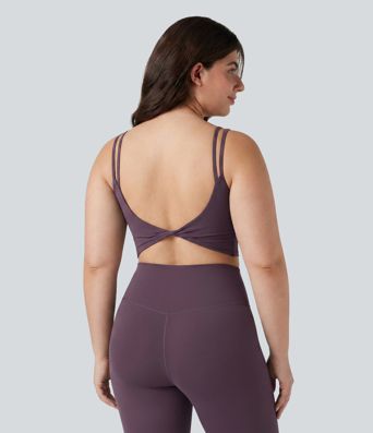Plus Size Halara UltraSculpt™ Built-in Bra Double Straps Twisted Backless Cropped Yoga Tank Top