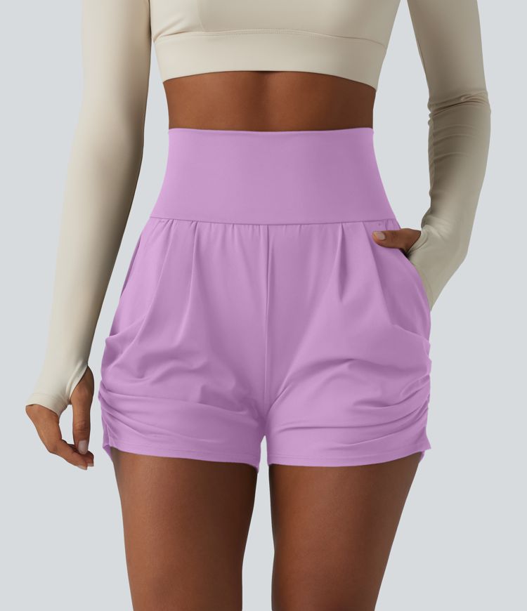 SoftlyZero™ Airy High Waisted Ruched InstantCool Yoga Shorts 3'' with Pockets