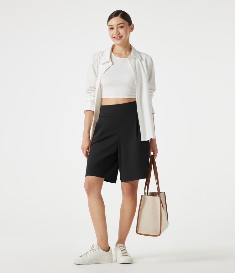 DayStretch - Baggy Büro-Shorts mit hohem Bund und Seitentaschen - 22,9 cm DayStretch - Baggy Büro-Shorts mit hohem Bund und Seitentaschen - 22,9 cm