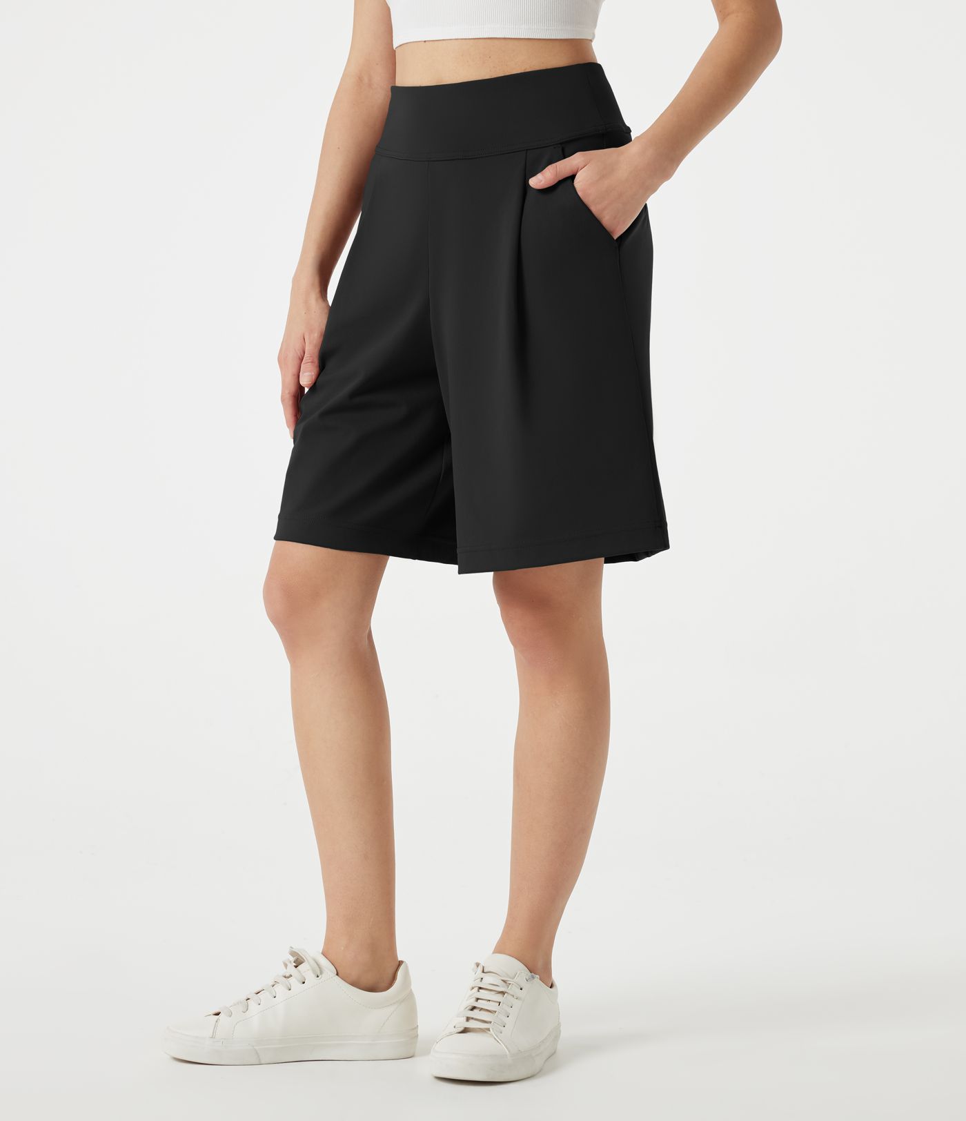 DayStretch - Baggy Büro-Shorts mit hohem Bund und Seitentaschen - 22,9 cm DayStretch - Baggy Büro-Shorts mit hohem Bund und Seitentaschen - 22,9 cm