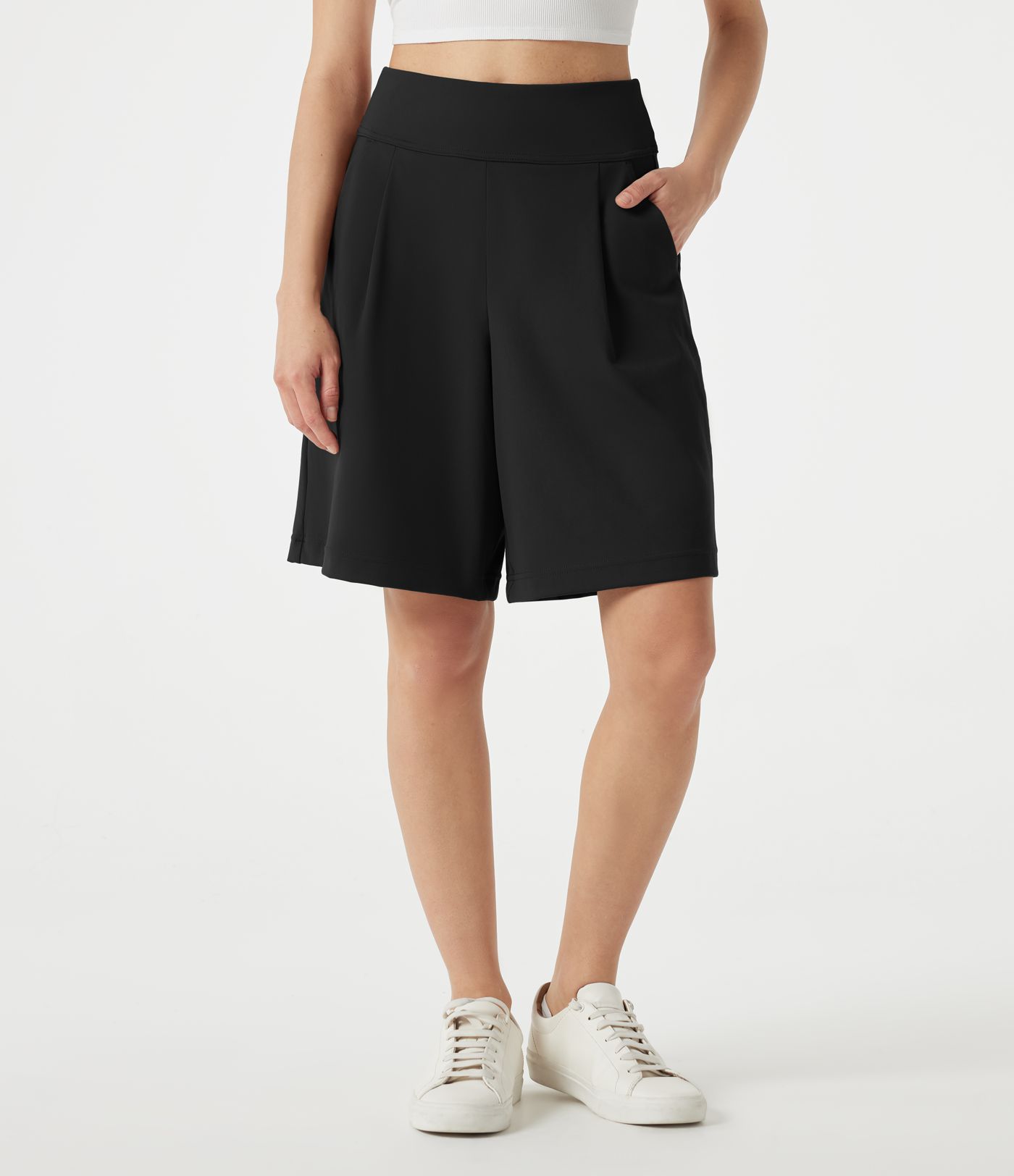 DayStretch - Baggy Büro-Shorts mit hohem Bund und Seitentaschen - 22,9 cm DayStretch - Baggy Büro-Shorts mit hohem Bund und Seitentaschen - 22,9 cm