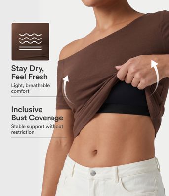 Halara Cotton Jersey One-Shoulder Built-in Bra Casual T-Shirt B-DD Cups Halara Cotton Jersey One-Shoulder Built-in Bra Casual T-Shirt B-DD Cups