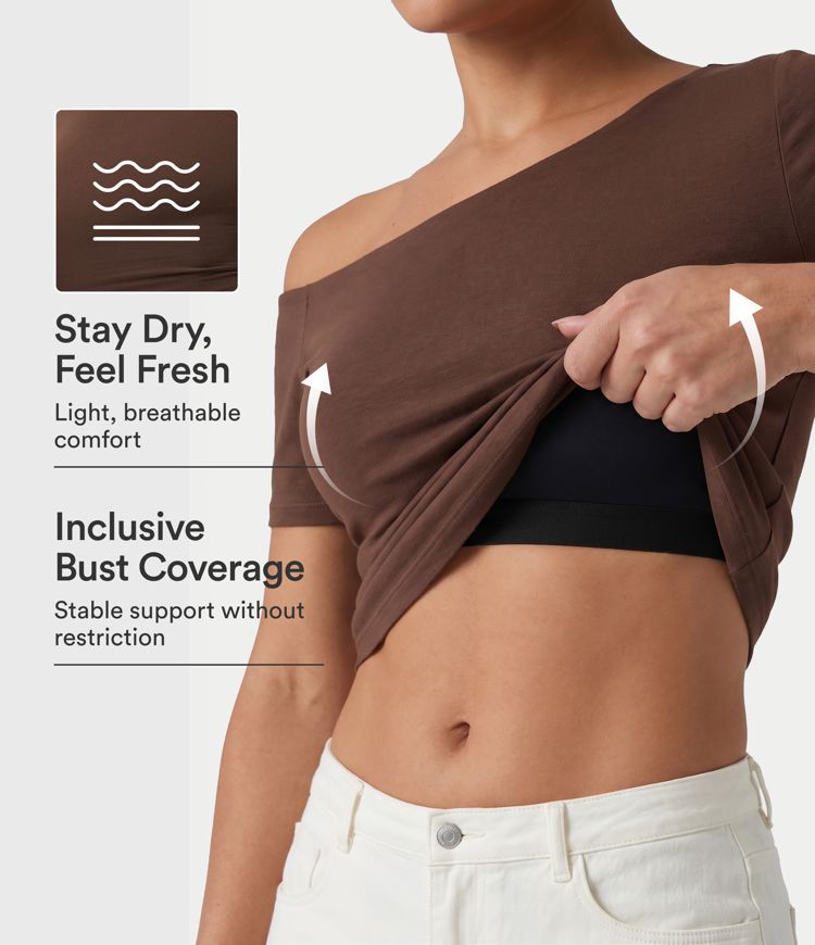Halara Cotton Jersey One-Shoulder Built-in Bra Casual T-Shirt B-DD Cups Halara Cotton Jersey One-Shoulder Built-in Bra Casual T-Shirt B-DD Cups