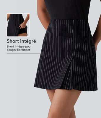 Jupe mini allongée trapèze taille haute 2-en-1 toucher frais à rayures pour le travail