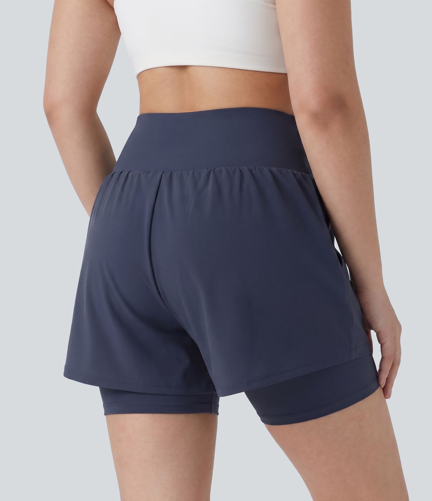 Plus Size SoftlyZero™ Airy Super High Waisted 2-in-1 Cool Touch Yoga Shorts 7'' with Pockets