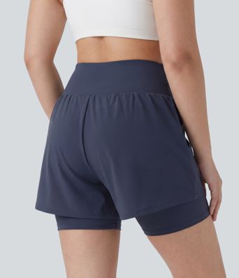 Plus Size SoftlyZero™ Airy Super High Waisted 2-in-1 Cool Touch Yoga Shorts 7'' with Pockets