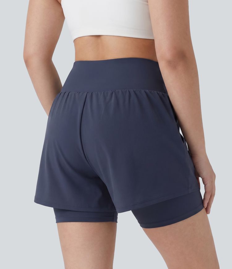 Plus Size SoftlyZero™ Airy Super High Waisted 2-in-1 Cool Touch Yoga Shorts 7'' with Pockets