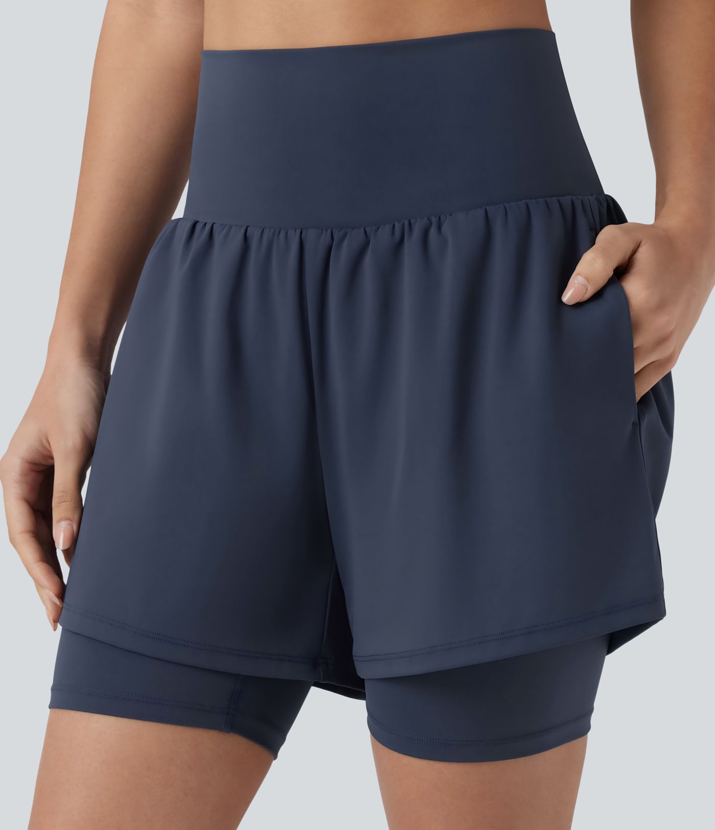 Plus Size SoftlyZero™ Airy Super High Waisted 2-in-1 Cool Touch Yoga Shorts 7'' with Pockets