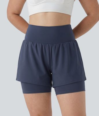 Plus Size SoftlyZero™ Airy Super High Waisted 2-in-1 Cool Touch Yoga Shorts 7'' with Pockets