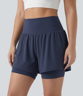 Plus Size SoftlyZero™ Airy Super High Waisted 2-in-1 Cool Touch Yoga Shorts 7'' with Pockets