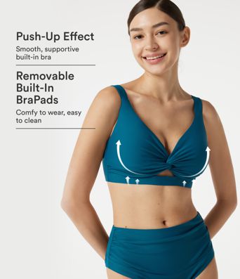 Deep V Neck Built-in Bra Push-Up Bikini Top Swimsuit