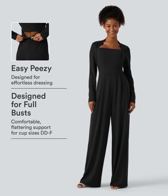 Jumpsuit mit Seitentaschen, langen Ärmeln, integriertem BH und weitem Bein - Easy Peezy Edition, DD-F Cups