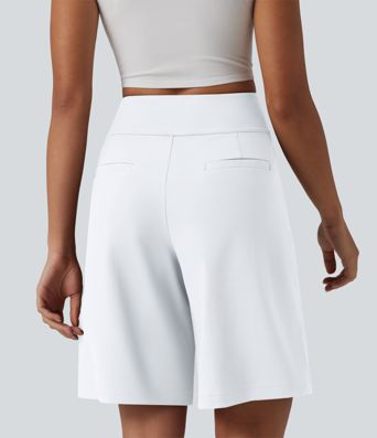 DayStretch High Waisted Pleated Work Bermuda Shorts 10'' with Pockets