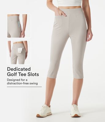 High-waisted Slim Herringbone Golf Capri Pants with Pockets