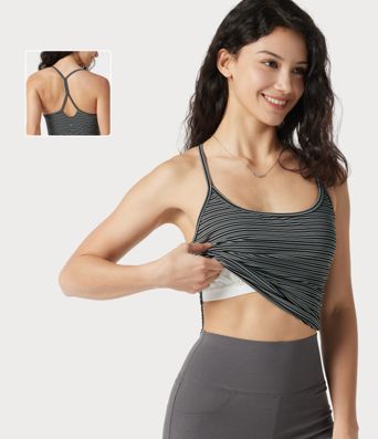 Halara UltraSculpt™ Jacquard Stripe Cut-Out Back Curved Hem Built-in Bra Casual Cami Top