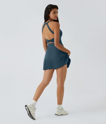2-in-1-Mini-Tanzkleid mit U-Ausschnitt, rückenfrei, verdrehter Ausschnitt, Seitentasche-Easy Peezy 2-in-1-Mini-Tanzkleid mit U-Ausschnitt, rückenfrei, verdrehter Ausschnitt, Seitentasche-Easy Peezy