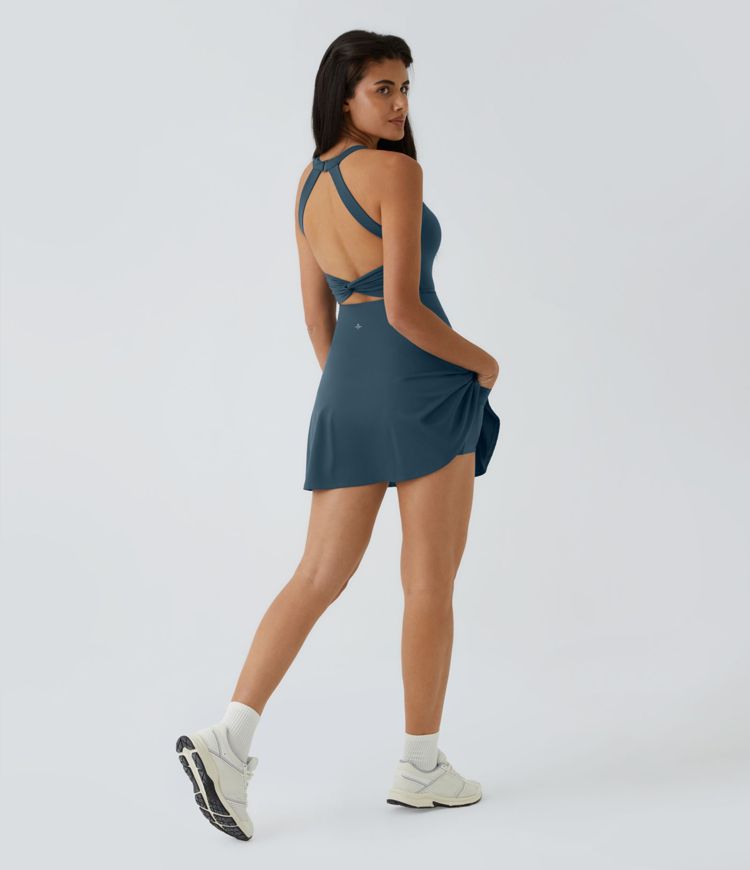 2-in-1-Mini-Tanzkleid mit U-Ausschnitt, rückenfrei, verdrehter Ausschnitt, Seitentasche-Easy Peezy 2-in-1-Mini-Tanzkleid mit U-Ausschnitt, rückenfrei, verdrehter Ausschnitt, Seitentasche-Easy Peezy