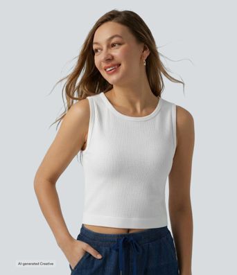 OneForm Seamless Flow Waffle Cropped Casual Tank Top OneForm Seamless Flow Waffle Cropped Casual Tank Top