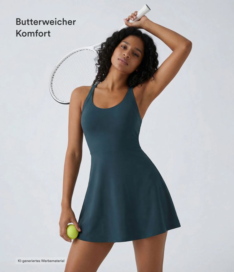 Rückenfreies, 2-in-1-Mini-Barre-Ballett-Tanzkleid mit Rundhalsausschnitt-längere Länge