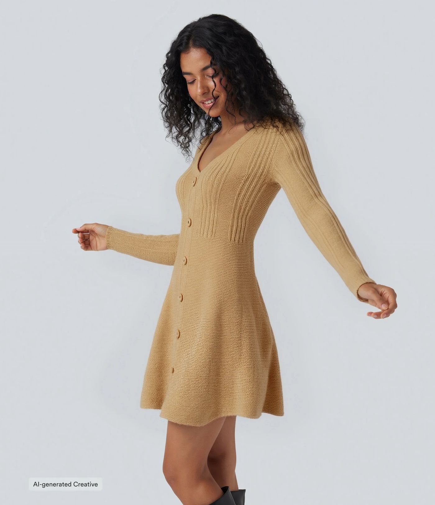 V-neck Long Sleeve Mini Casual Sweater Dress V-neck Long Sleeve Mini Casual Sweater Dress