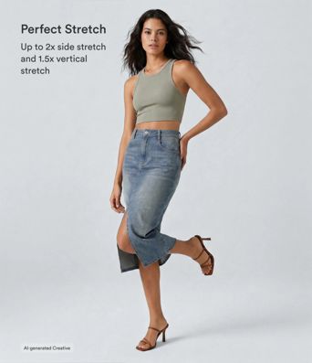 Halara Flex™ High Waisted Pockets Bodycon Washed Denim Casual Midi Skirt Halara Flex™ High Waisted Pockets Bodycon Washed Denim Casual Midi Skirt