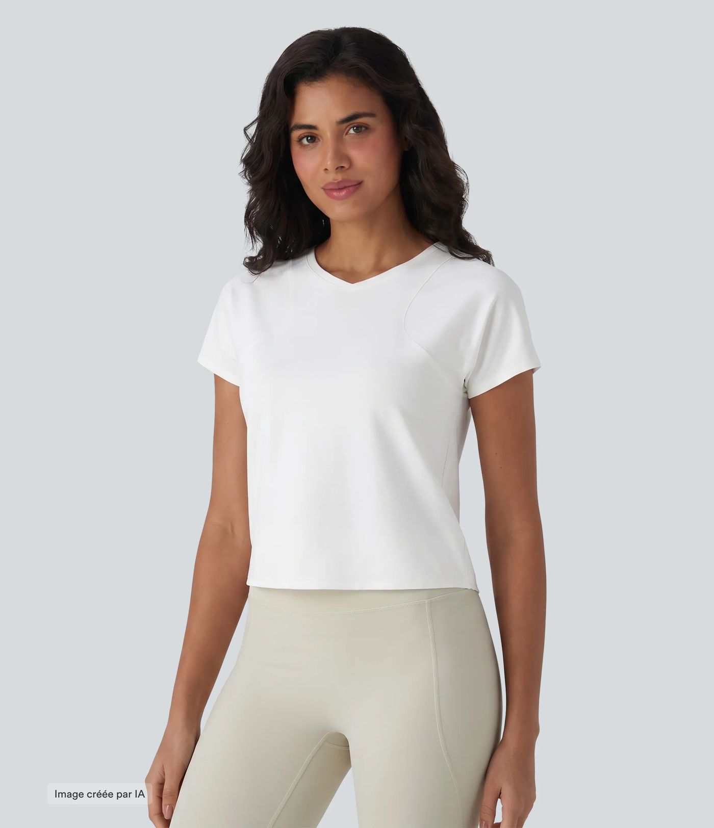 Haut de sport décontracté en coton à manches courtes et col raglan, style yoga, coupe ample, col en V Haut de sport décontracté en coton à manches courtes et col raglan, style yoga, coupe ample, col en V