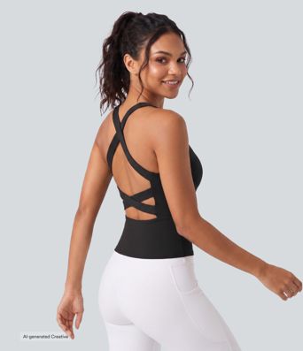 SoftlyZero™ Airy Square Neck Cropped Cool Touch Running Tank Top-Longer Length-UPF50+
