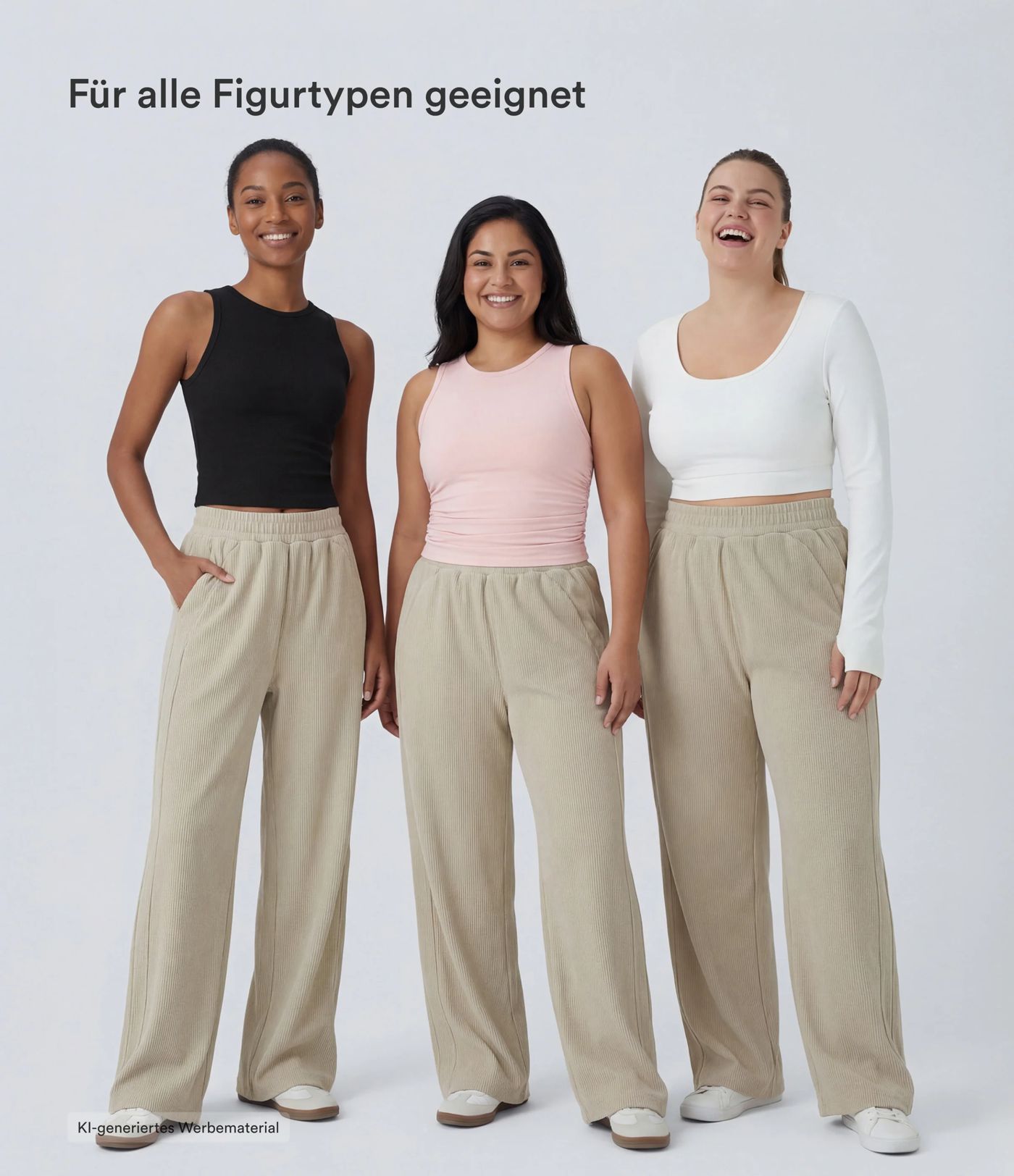 Freizeithose aus Cord mit hohem Bund, Seitentaschen und geradem Bein Freizeithose aus Cord mit hohem Bund, Seitentaschen und geradem Bein