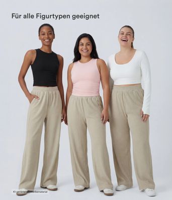 Freizeithose aus Cord mit hohem Bund, Seitentaschen und geradem Bein Freizeithose aus Cord mit hohem Bund, Seitentaschen und geradem Bein