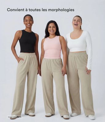 Pantalon velours côtelé de jogging décontracté à taille haute avec poches latérales Pantalon velours côtelé de jogging décontracté à taille haute avec poches latérales