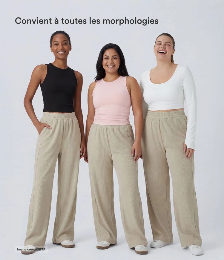 Pantalon velours côtelé de jogging décontracté à taille haute avec poches latérales Pantalon velours côtelé de jogging décontracté à taille haute avec poches latérales