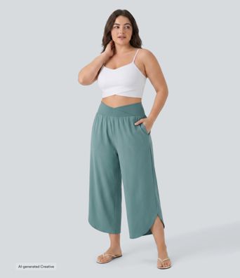 Breezeful™ Pantalones de talle alto para tallas grandes con bolsillo cruzado y secado rápido Breezeful™ Pantalones de talle alto para tallas grandes con bolsillo cruzado y secado rápido