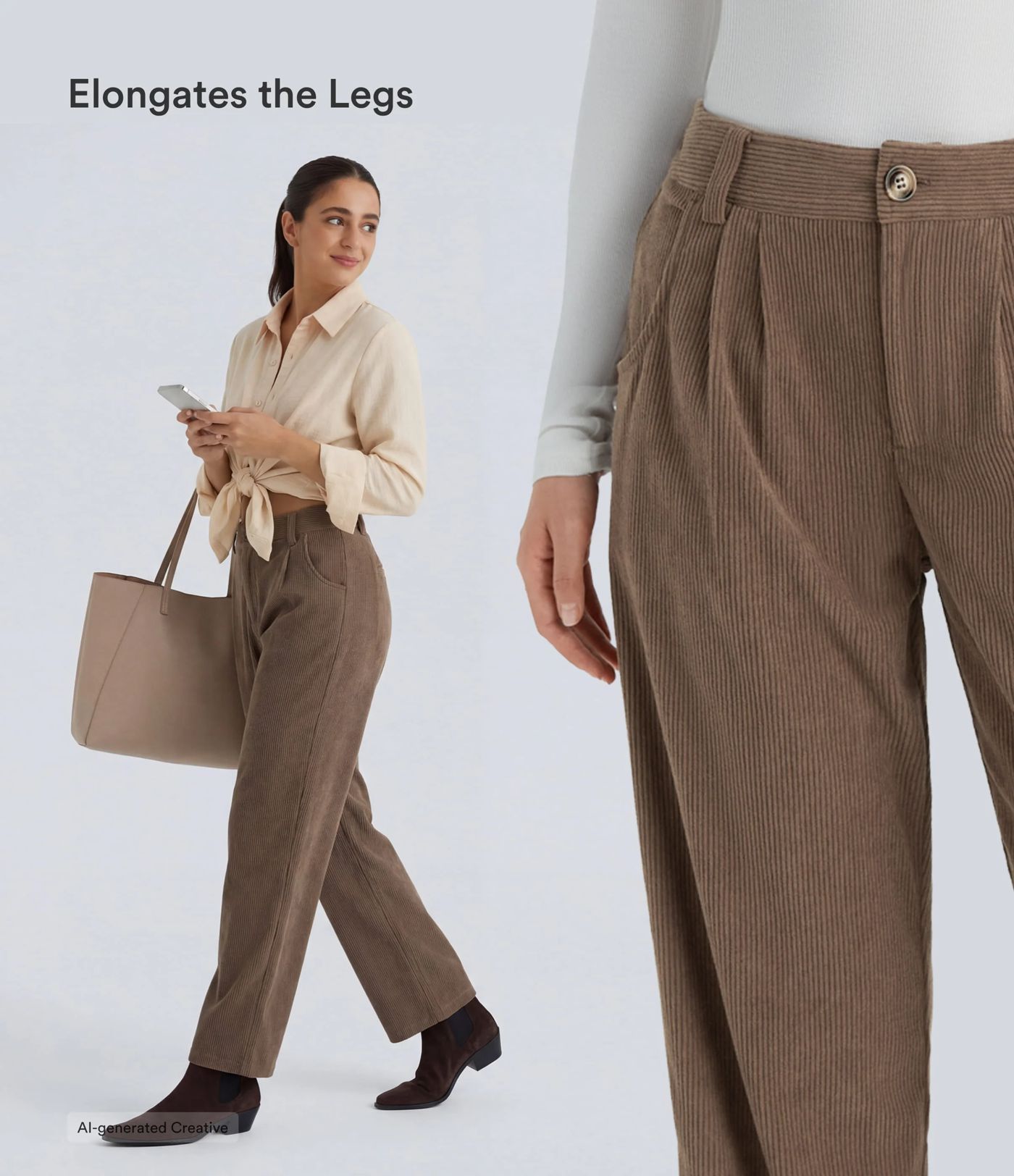 Pantalón de pana de tiro medio con cremallera