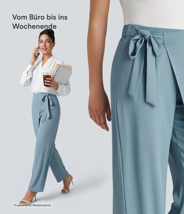 Halara Flex™ - Arbeits-Hose mit hohem Bund, Seitentaschen, Bindeband und weitem Bein Halara Flex™ - Arbeits-Hose mit hohem Bund, Seitentaschen, Bindeband und weitem Bein