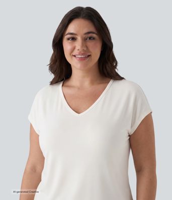 V-neck Short Sleeve Casual Plus Size T-Shirt