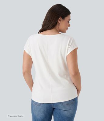 V-neck Short Sleeve Casual Plus Size T-Shirt