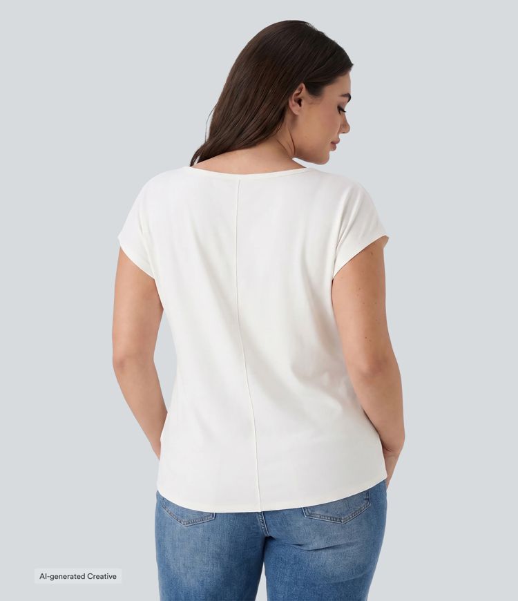 V-neck Short Sleeve Casual Plus Size T-Shirt